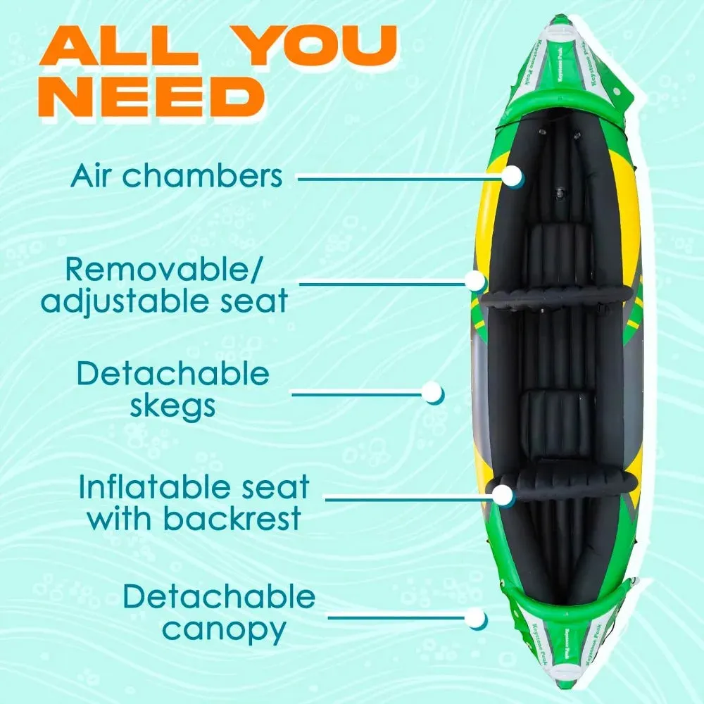 2 Person Inflatable Kayak with Exclusive Sun Canopy (Detachable)   Kayaks for Adults   3rd Seat for Dog/Child