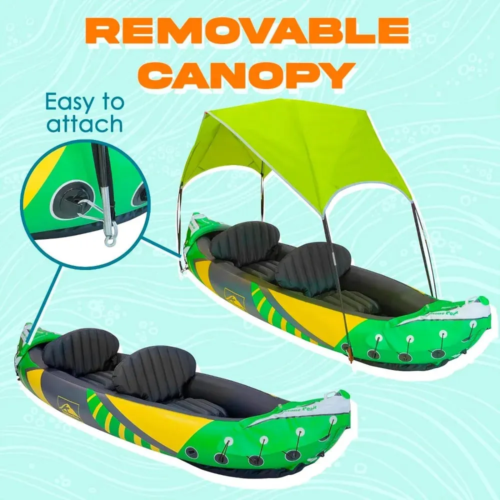 2 Person Inflatable Kayak with Exclusive Sun Canopy (Detachable)   Kayaks for Adults   3rd Seat for Dog/Child