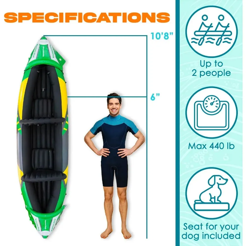 2 Person Inflatable Kayak with Exclusive Sun Canopy (Detachable)   Kayaks for Adults   3rd Seat for Dog/Child