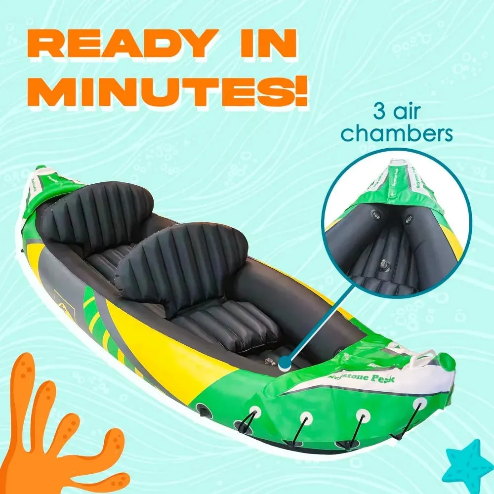 2 Person Inflatable Kayak with Exclusive Sun Canopy (Detachable)   Kayaks for Adults   3rd Seat for Dog/Child