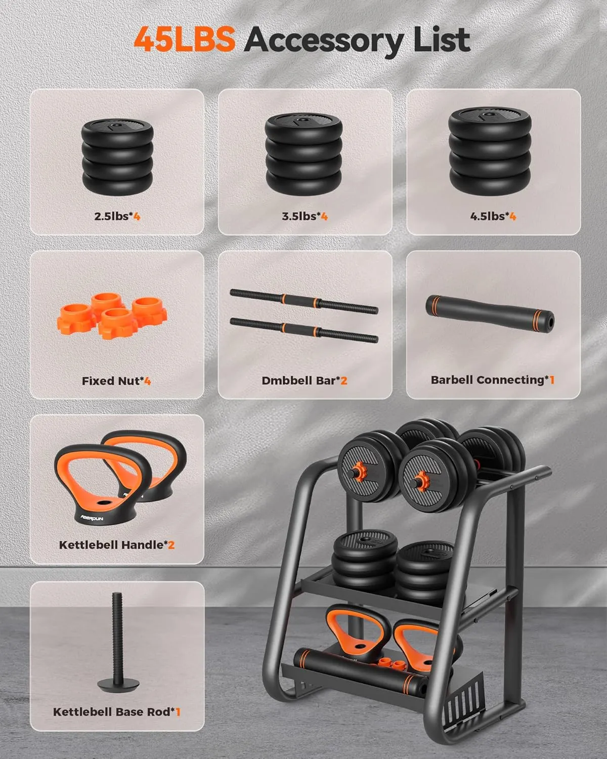 Adjustable Dumbbells, 20/30/40/45/70/90lbs Free Weight Set W/ Connector, 5 in1 Dumbbells Set