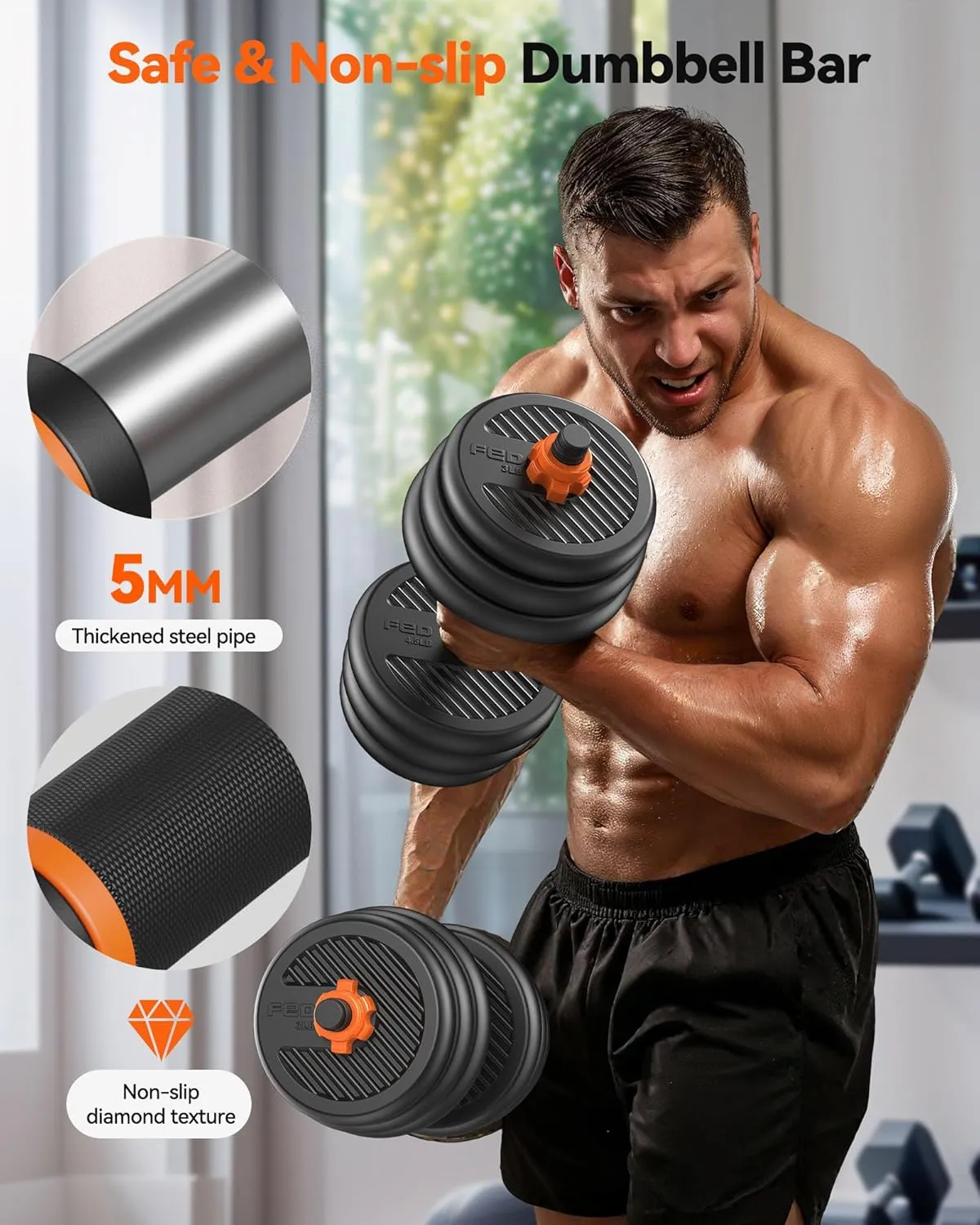 Adjustable Dumbbells, 20/30/40/45/70/90lbs Free Weight Set W/ Connector, 5 in1 Dumbbells Set