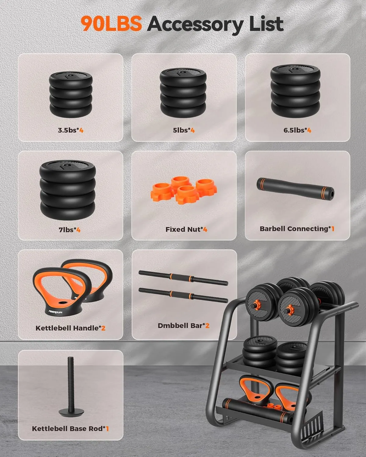 Adjustable Dumbbells, 20/30/40/45/70/90lbs Free Weight Set W/ Connector, 5 in1 Dumbbells Set