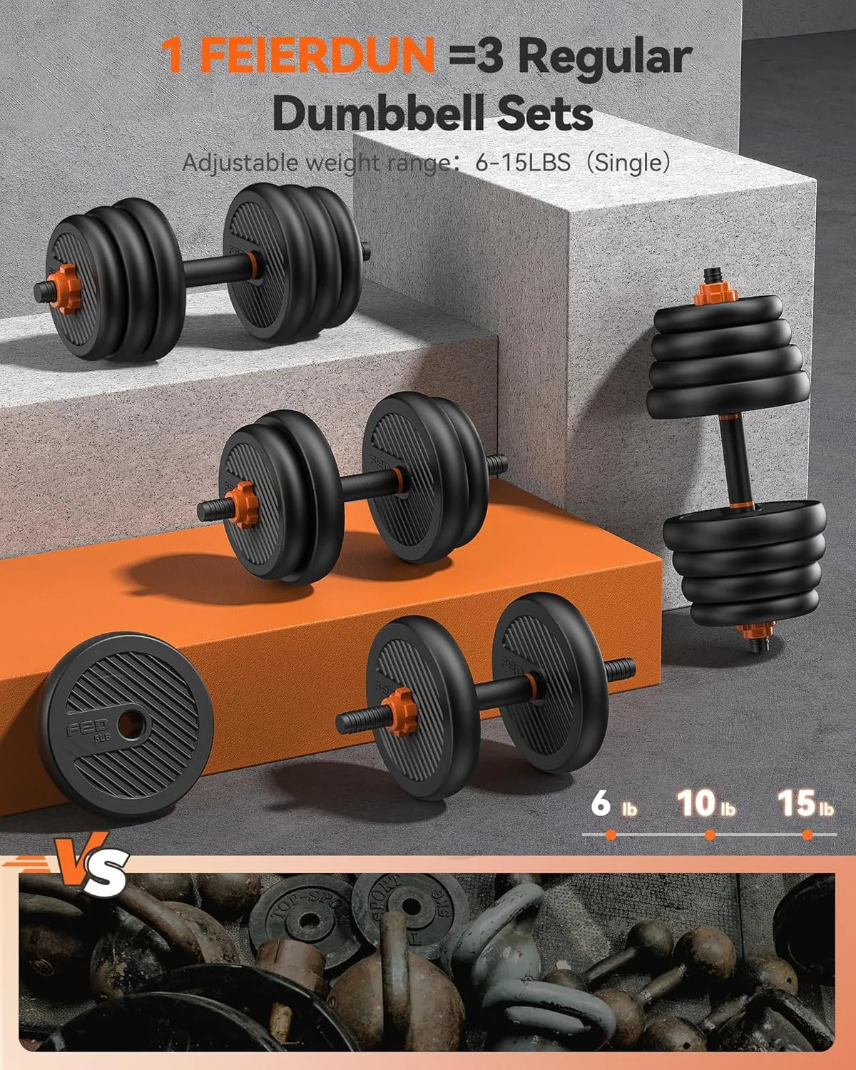 Adjustable Dumbbells, 20/30/40/45/70/90lbs Free Weight Set W/ Connector, 5 in1 Dumbbells Set