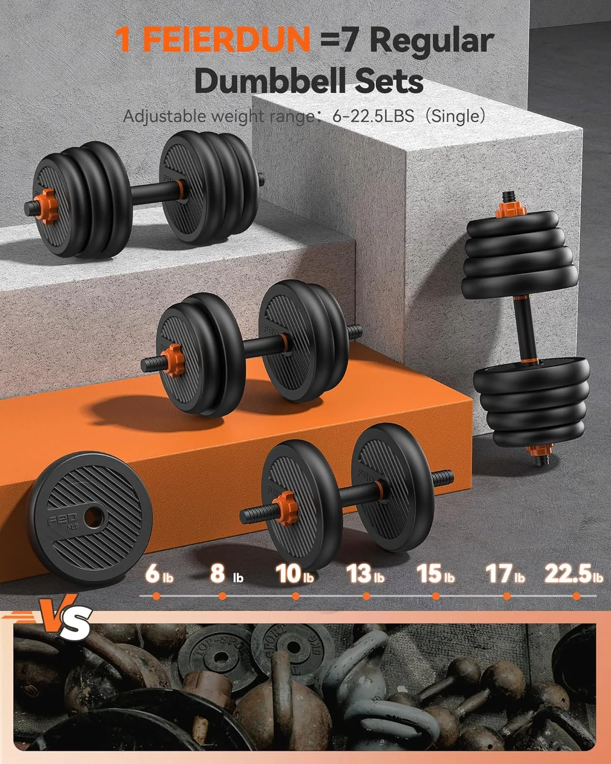 Adjustable Dumbbells, 20/30/40/45/70/90lbs Free Weight Set W/ Connector, 5 in1 Dumbbells Set