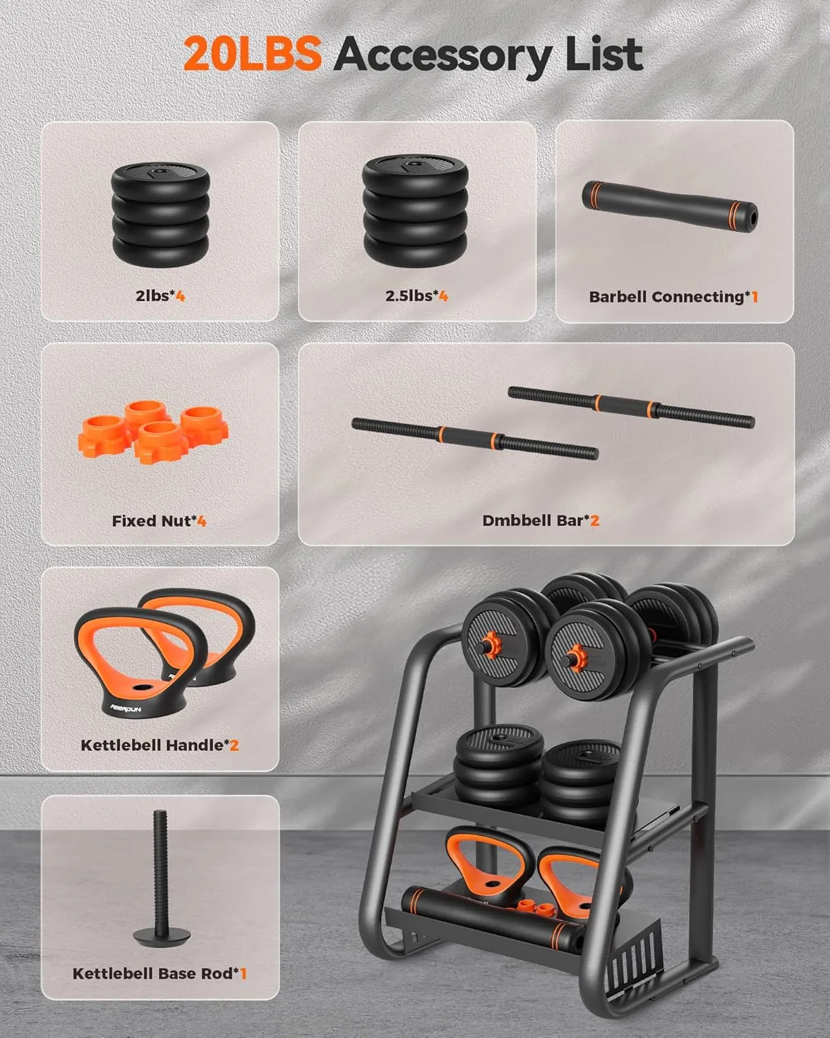 Adjustable Dumbbells, 20/30/40/45/70/90lbs Free Weight Set W/ Connector, 5 in1 Dumbbells Set