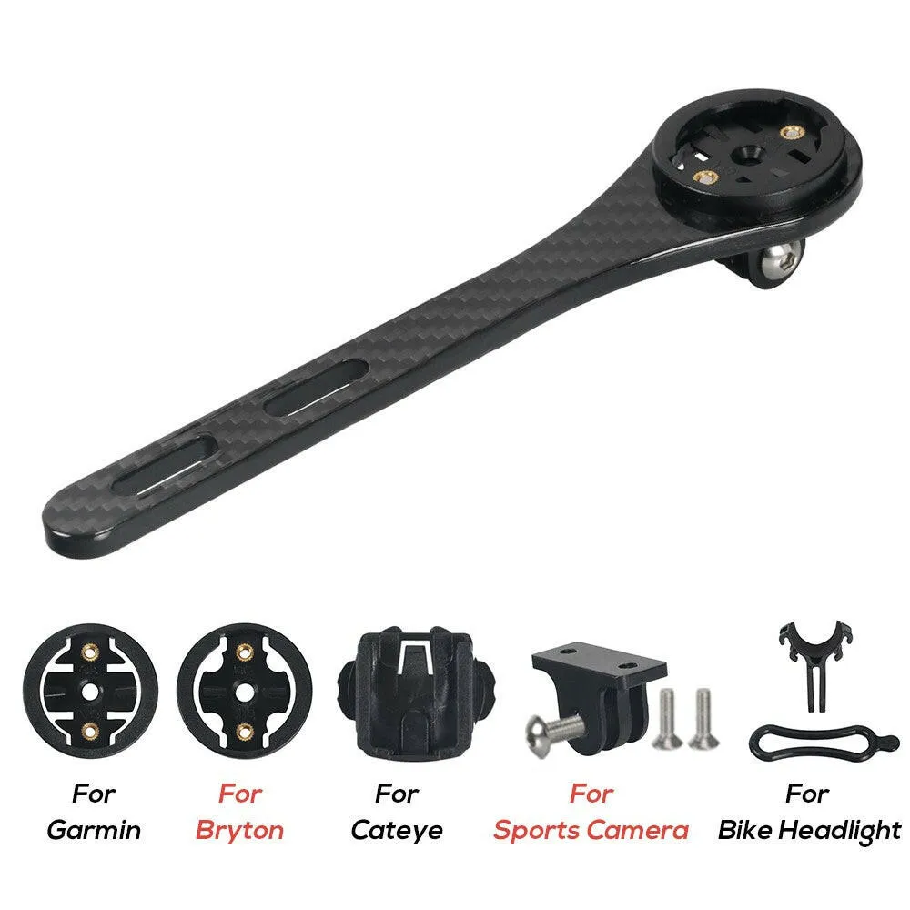Full Carbon Fiber Cycling Road Bike Handlebar Stem Computer Mount Holder Bracket with Sports Camera Mount Flashlight Holder for Bryton for Garmin for Cateye