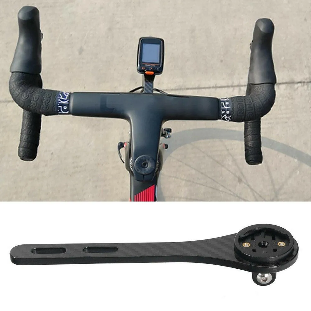 Full Carbon Fiber Cycling Road Bike Handlebar Stem Computer Mount Holder Bracket with Sports Camera Mount Flashlight Holder for Bryton for Garmin for Cateye
