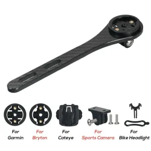 Full Carbon Fiber Cycling Road Bike Handlebar Stem Computer Mount Holder Bracket with Sports Camera Mount Flashlight Holder for Bryton for Garmin for Cateye