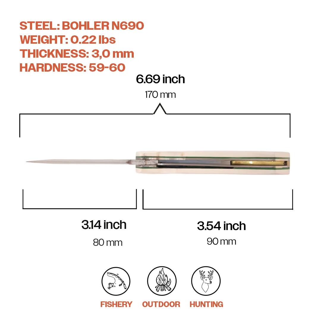 Kam Knife - T10 - N690 Steel - White Handle - Pocket Knife