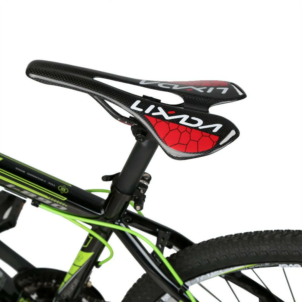 Lixada Black Glossy Full Carbon Fiber Super Lightweight MTB Mountain Bike Road Bike Cycling Hollow Saddle Bicycle Seat 275*143mm 120g