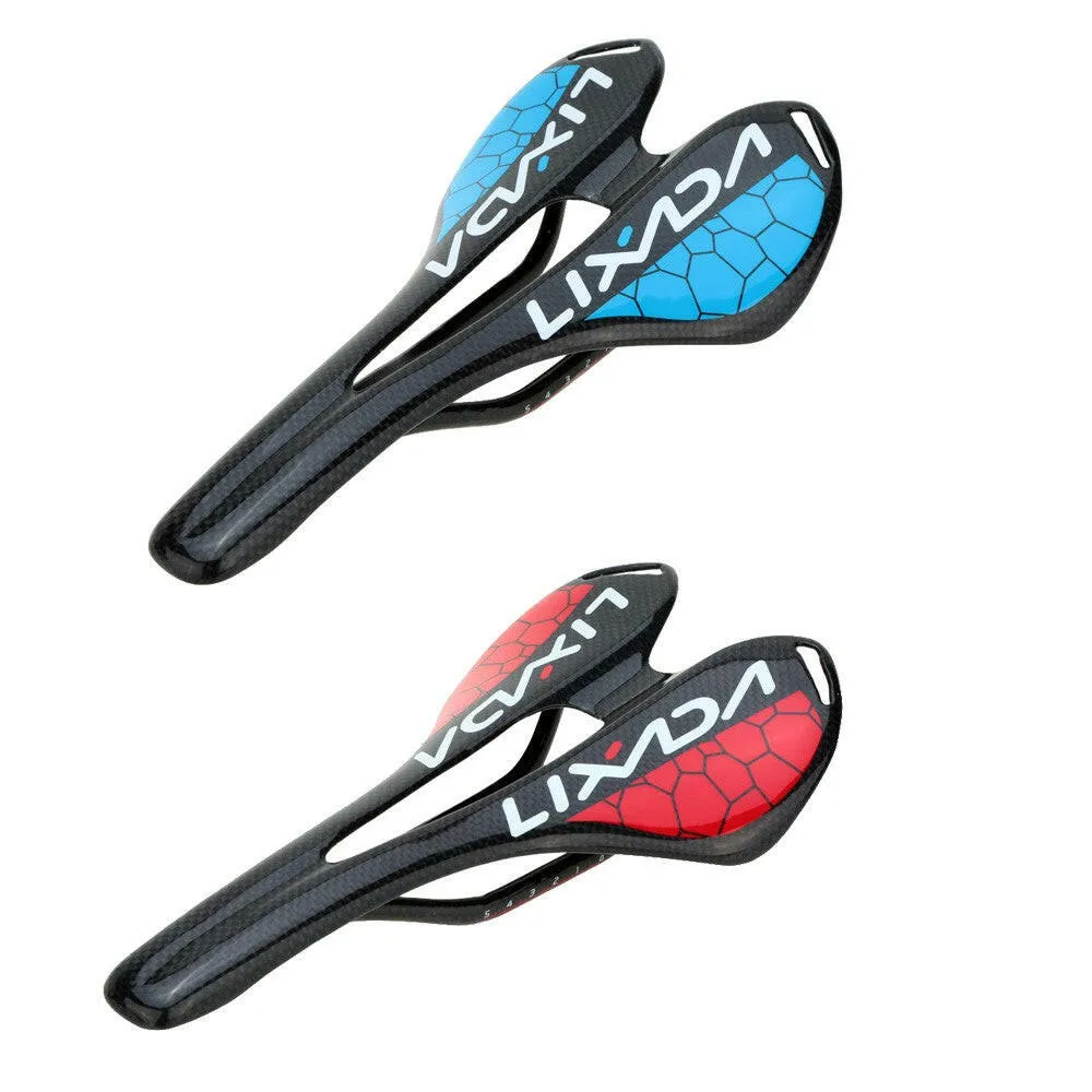 Lixada Black Glossy Full Carbon Fiber Super Lightweight MTB Mountain Bike Road Bike Cycling Hollow Saddle Bicycle Seat 275*143mm 120g