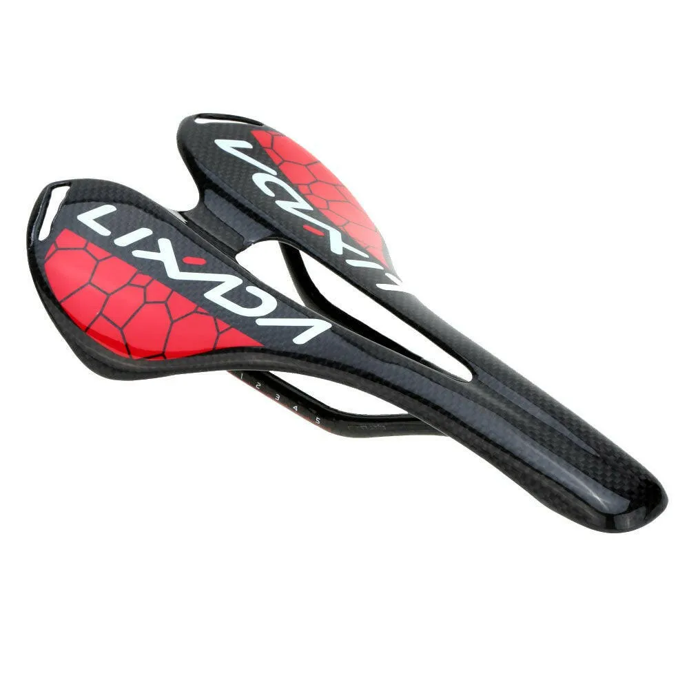 Lixada Black Glossy Full Carbon Fiber Super Lightweight MTB Mountain Bike Road Bike Cycling Hollow Saddle Bicycle Seat 275*143mm 120g