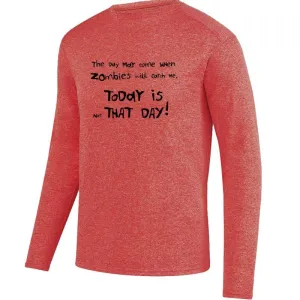 Men's HeatherSoft Tech Long Sleeve Crew - "When Zombies Will Catch Me"