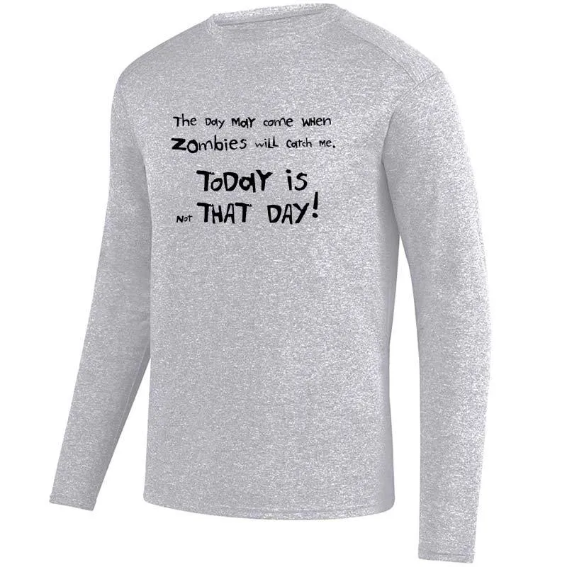Men's HeatherSoft Tech Long Sleeve Crew - "When Zombies Will Catch Me"