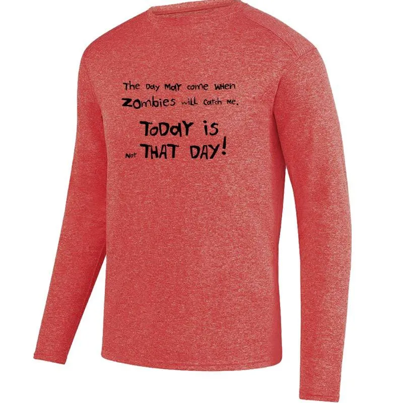 Men's HeatherSoft Tech Long Sleeve Crew - "When Zombies Will Catch Me"
