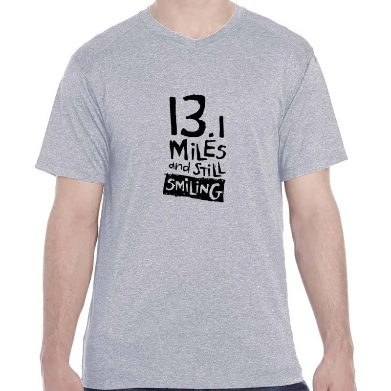 Men's Heathersoft Tech Short Sleeve Shallow V - "13.1 Miles And Still Smiling"