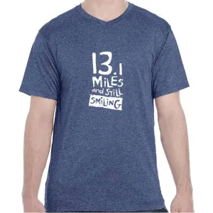 Men's Heathersoft Tech Short Sleeve Shallow V - "13.1 Miles And Still Smiling"