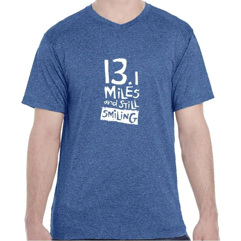 Men's Heathersoft Tech Short Sleeve Shallow V - "13.1 Miles And Still Smiling"