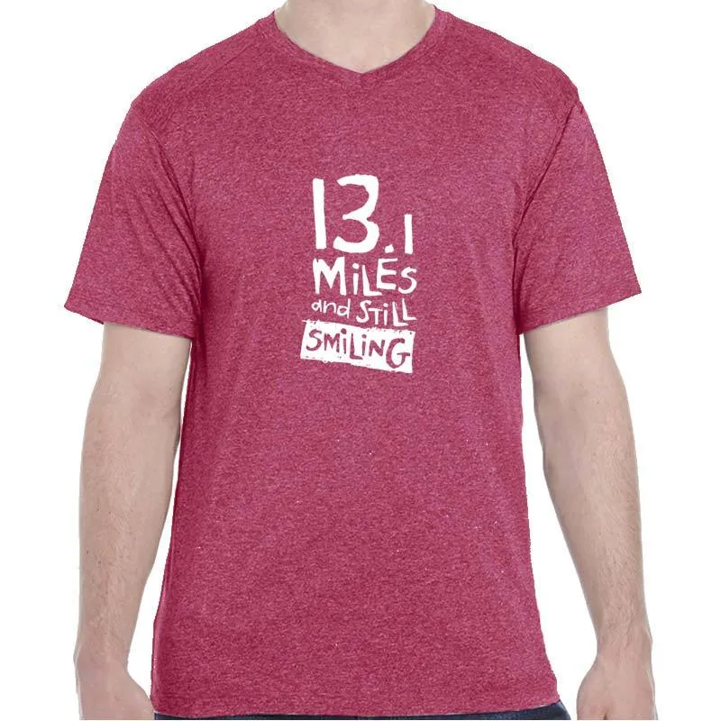 Men's Heathersoft Tech Short Sleeve Shallow V - "13.1 Miles And Still Smiling"