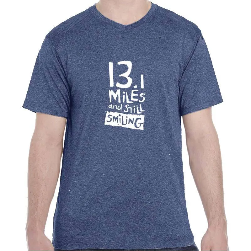 Men's Heathersoft Tech Short Sleeve Shallow V - "13.1 Miles And Still Smiling"