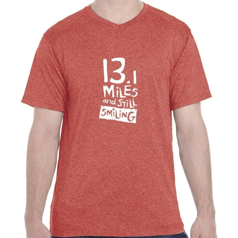 Men's Heathersoft Tech Short Sleeve Shallow V - "13.1 Miles And Still Smiling"