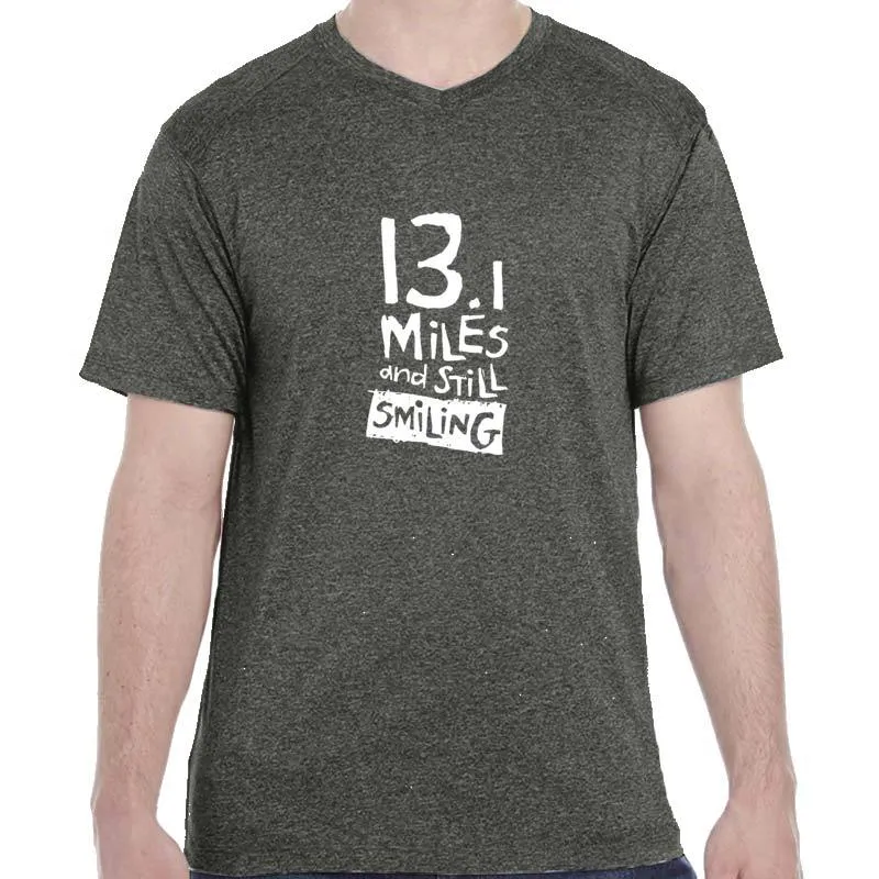 Men's Heathersoft Tech Short Sleeve Shallow V - "13.1 Miles And Still Smiling"
