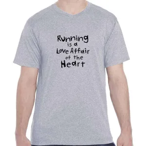 Men's HeatherSoft Tech Short Sleeve Shallow V - "Running Is A Love Affair Of The Heart"