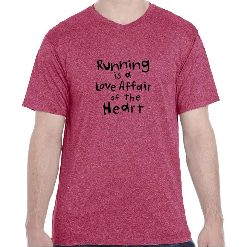 Men's HeatherSoft Tech Short Sleeve Shallow V - "Running Is A Love Affair Of The Heart"