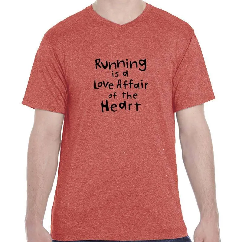 Men's HeatherSoft Tech Short Sleeve Shallow V - "Running Is A Love Affair Of The Heart"
