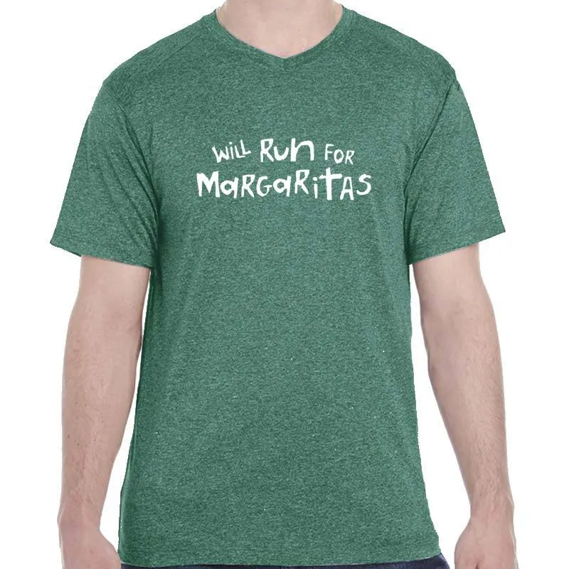 Men's Heathersoft Tech Short Sleeve Shallow V - "Will Run For Margaritas"