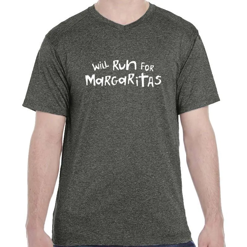 Men's Heathersoft Tech Short Sleeve Shallow V - "Will Run For Margaritas"