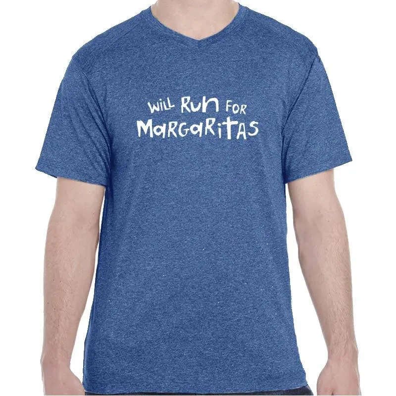 Men's Heathersoft Tech Short Sleeve Shallow V - "Will Run For Margaritas"