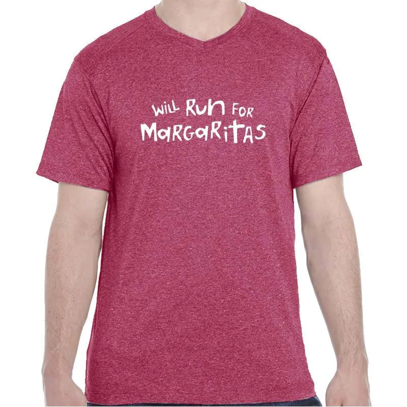 Men's Heathersoft Tech Short Sleeve Shallow V - "Will Run For Margaritas"