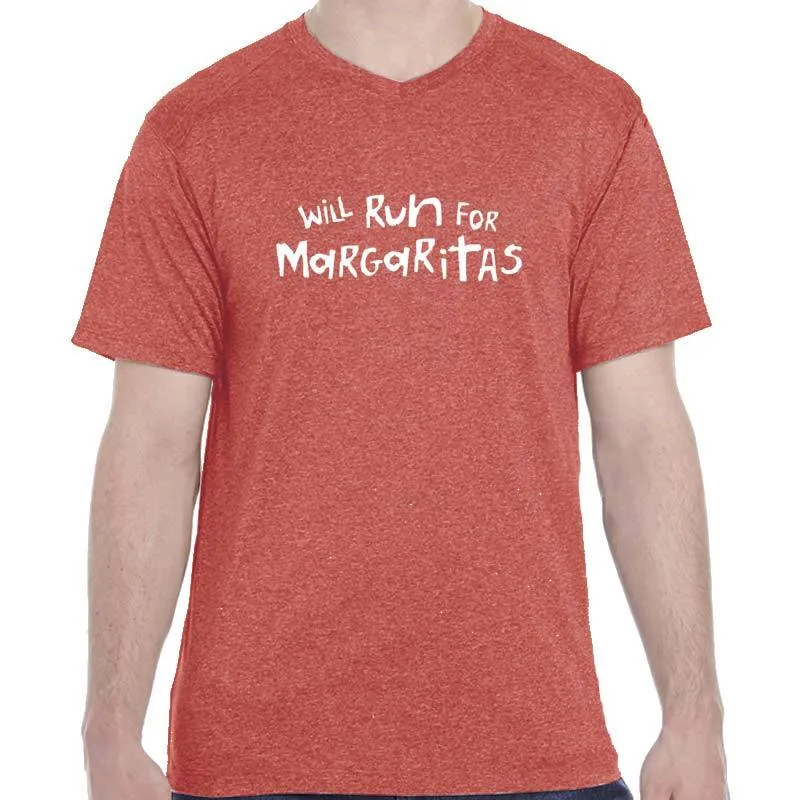 Men's Heathersoft Tech Short Sleeve Shallow V - "Will Run For Margaritas"