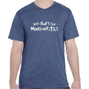 Men's Heathersoft Tech Short Sleeve Shallow V - "Will Run For Margaritas"