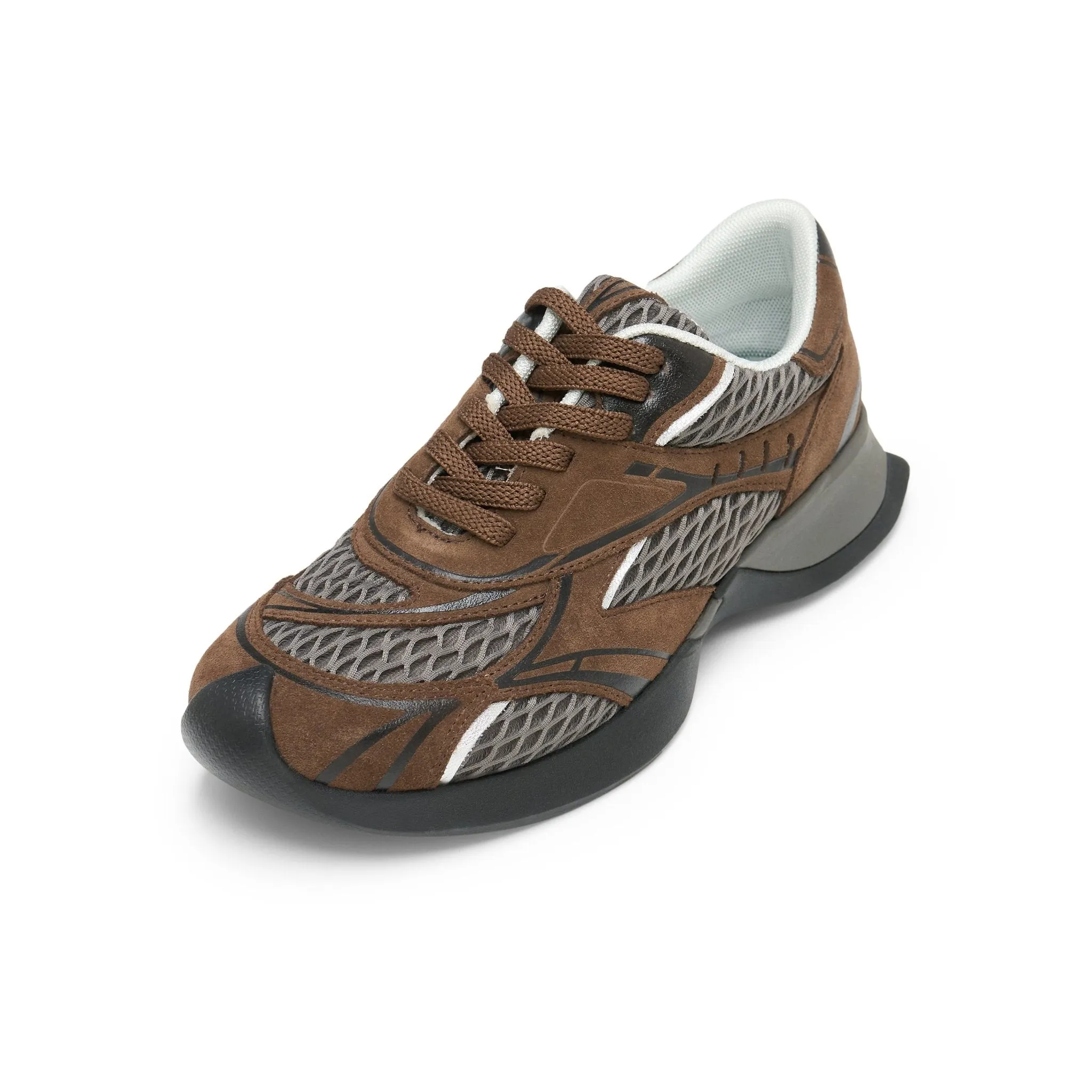 Mesh Stitching Embossed Vintage Running Shoes In Brown