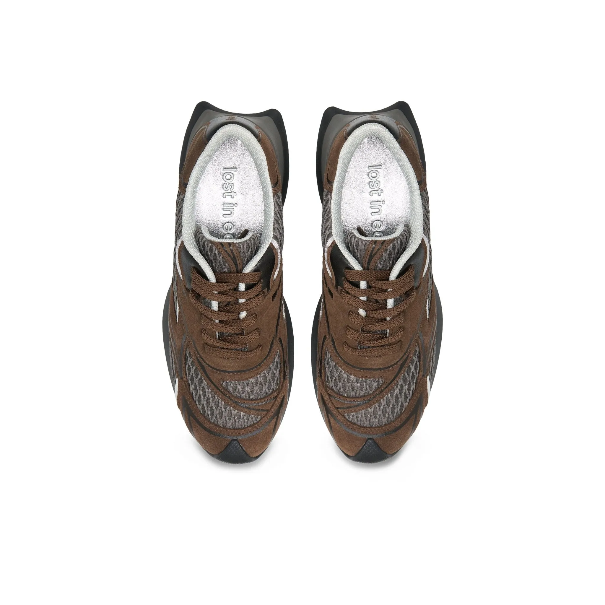 Mesh Stitching Embossed Vintage Running Shoes In Brown