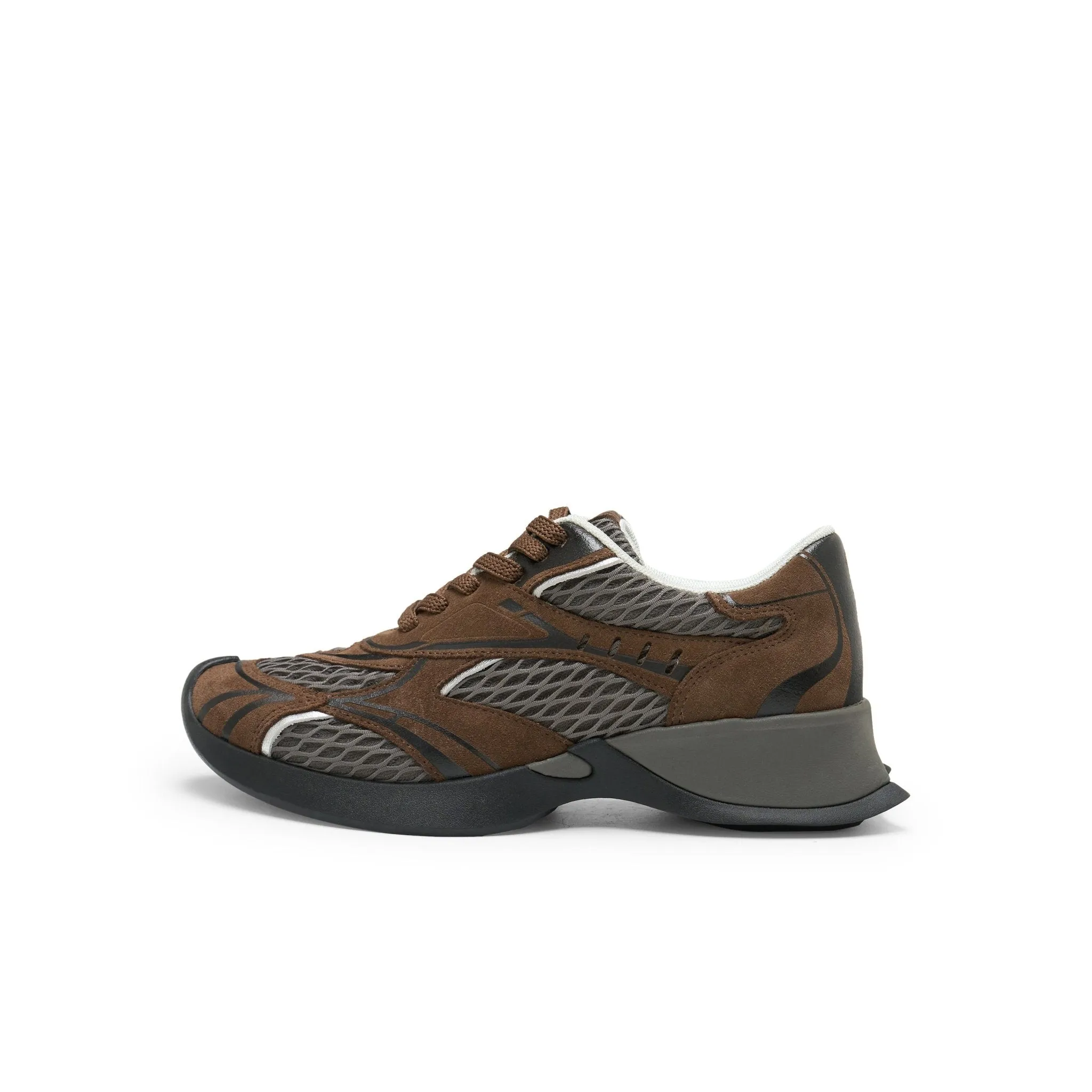 Mesh Stitching Embossed Vintage Running Shoes In Brown