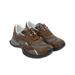Mesh Stitching Embossed Vintage Running Shoes In Brown