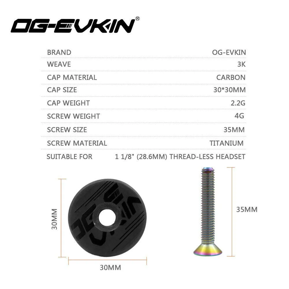 OG-EVKIN HC-001 Carbon Fiber Headset Top Cap Titanium Bolt M6 x 35mm 1-1/8" Super Light 6.2G Bicycle Accessories For Bicycle