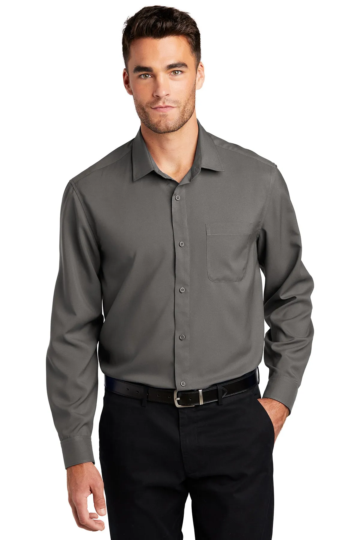 Port Authority Ladies Long Sleeve Performance Custom Staff Shirts, Graphite