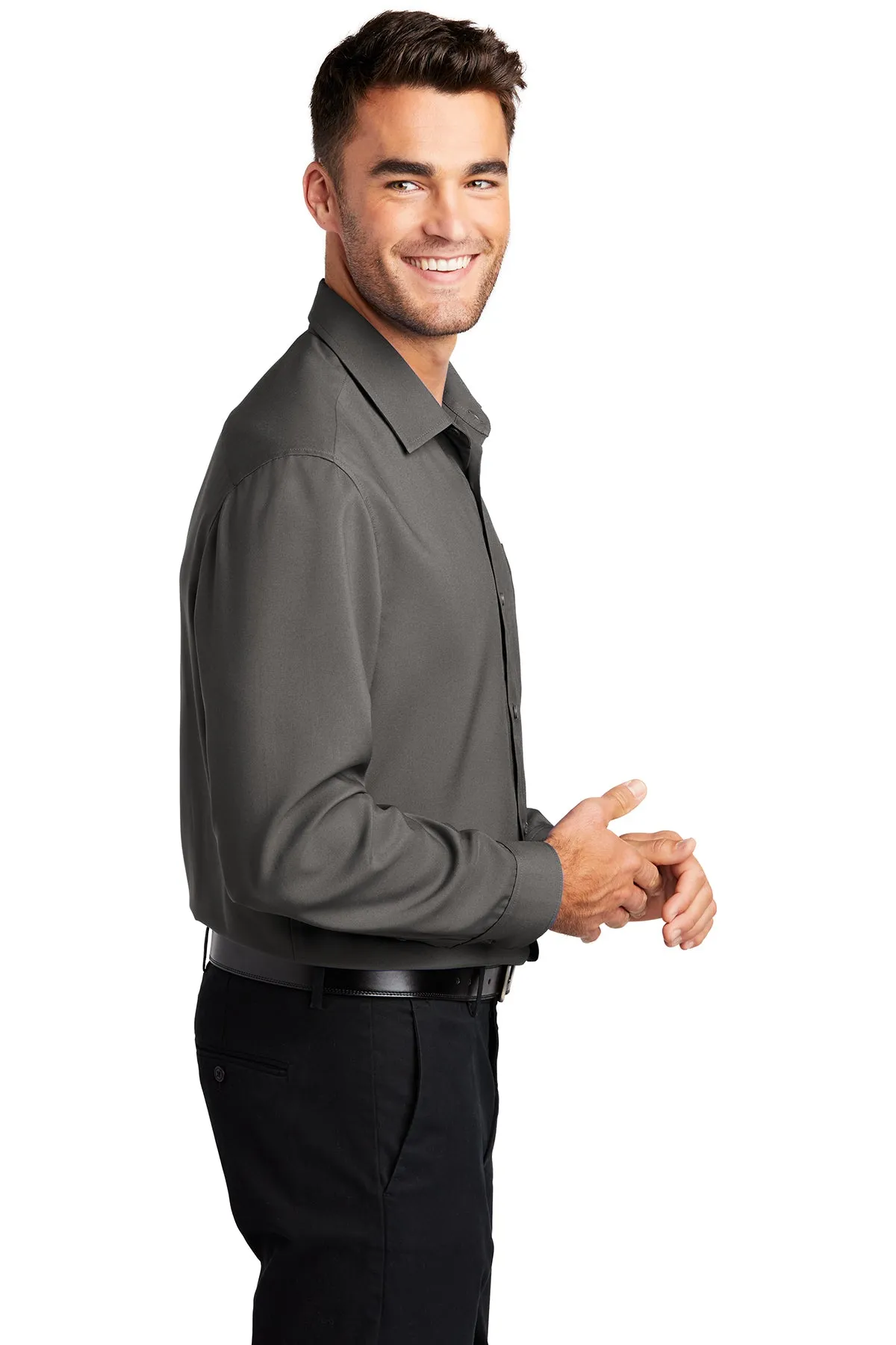 Port Authority Ladies Long Sleeve Performance Custom Staff Shirts, Graphite