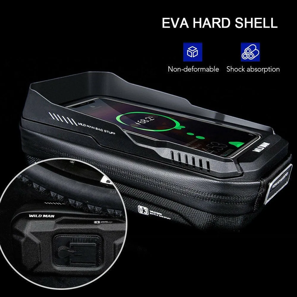 Touch Screen Bike Handlebar Bag Waterproof Front Frame Top Tube Bicycle Pouch Large Capacity Cycling Front Storage Bag for 6.7in Large Screen