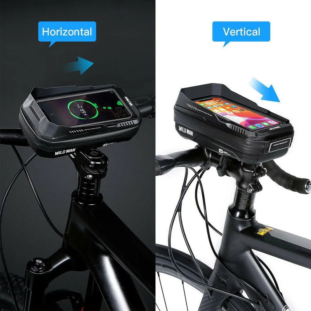 Touch Screen Bike Handlebar Bag Waterproof Front Frame Top Tube Bicycle Pouch Large Capacity Cycling Front Storage Bag for 6.7in Large Screen