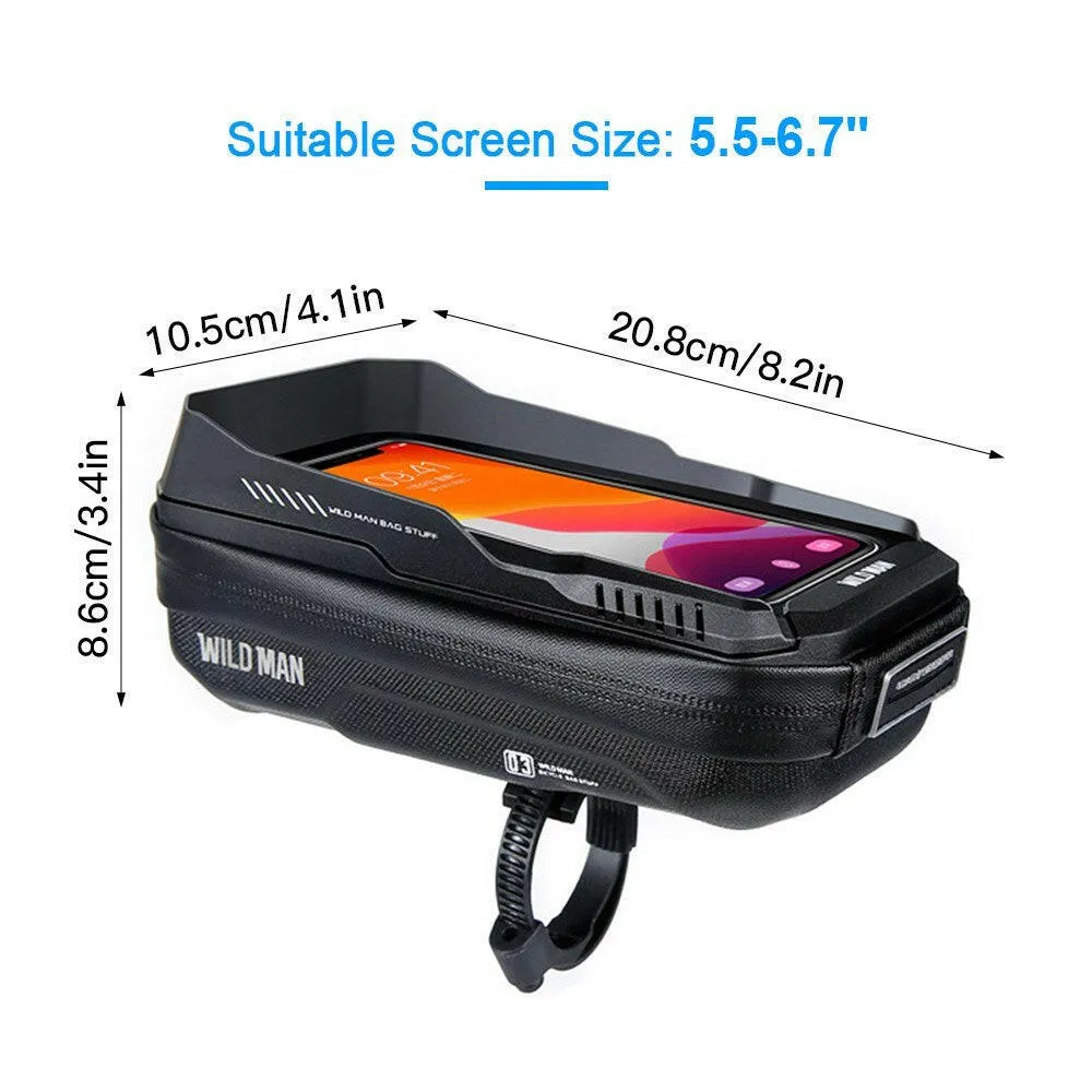 Touch Screen Bike Handlebar Bag Waterproof Front Frame Top Tube Bicycle Pouch Large Capacity Cycling Front Storage Bag for 6.7in Large Screen