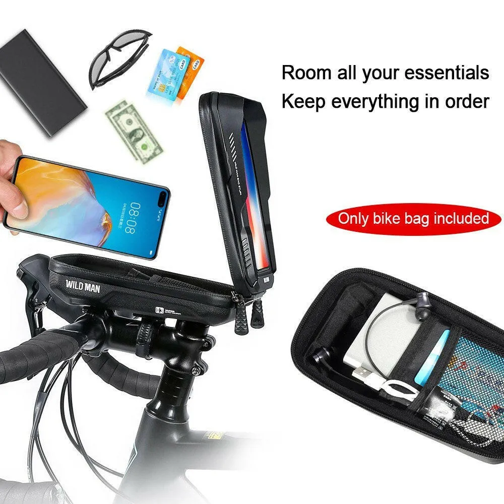 Touch Screen Bike Handlebar Bag Waterproof Front Frame Top Tube Bicycle Pouch Large Capacity Cycling Front Storage Bag for 6.7in Large Screen